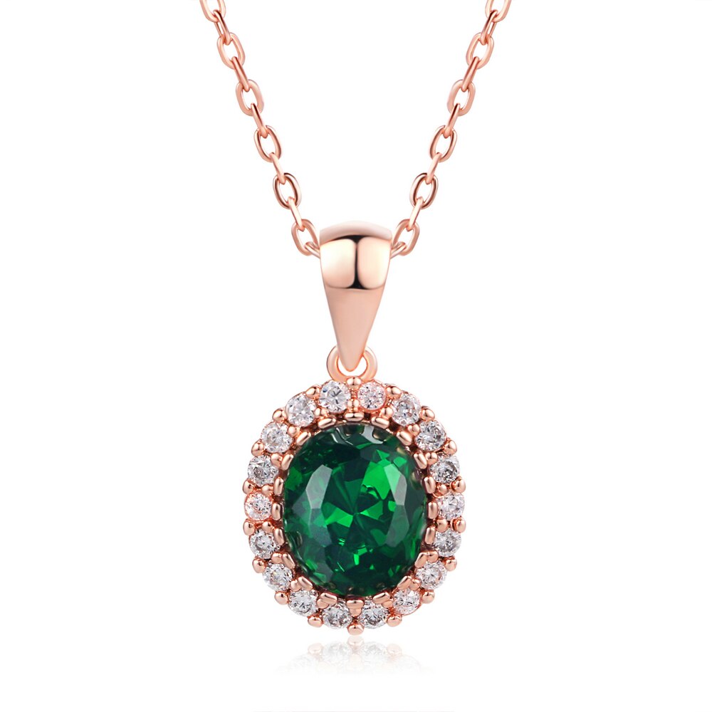 Elegant Created Rose Gold Color Green Crystal Pendant Necklace