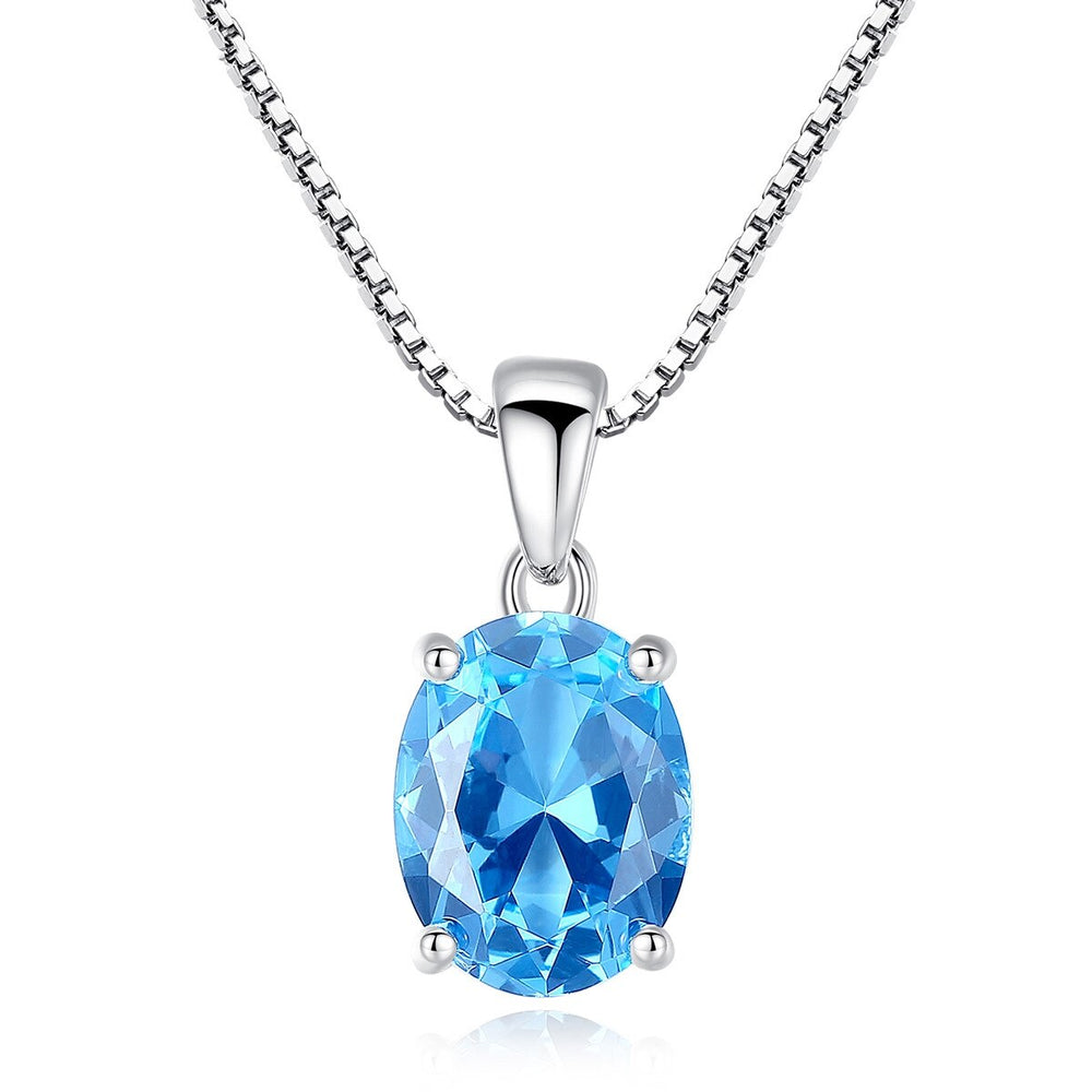 925 Sterling Silver Classic Blue Stone Necklace