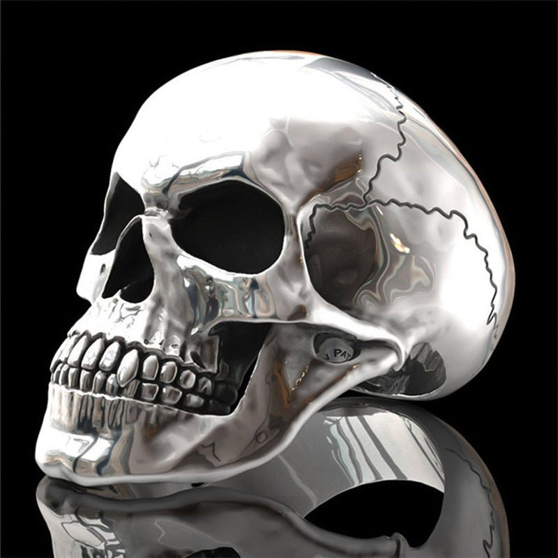 Biker Ghost Head Skull Ring