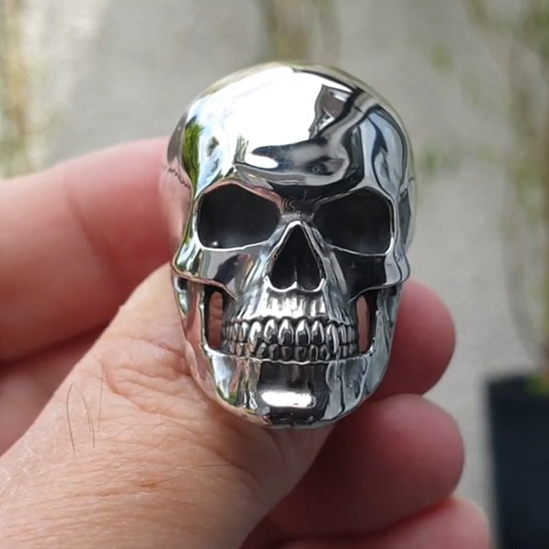 Biker Ghost Head Skull Ring