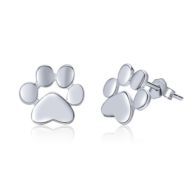 925 Sterling Silver Animal Paw Footprints Stud Earrings