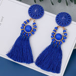 Blue Silk Fringe Boho Earrings