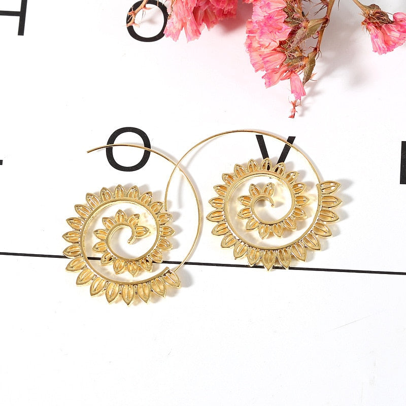 Ethnic Round Spiral Drop Earrings
