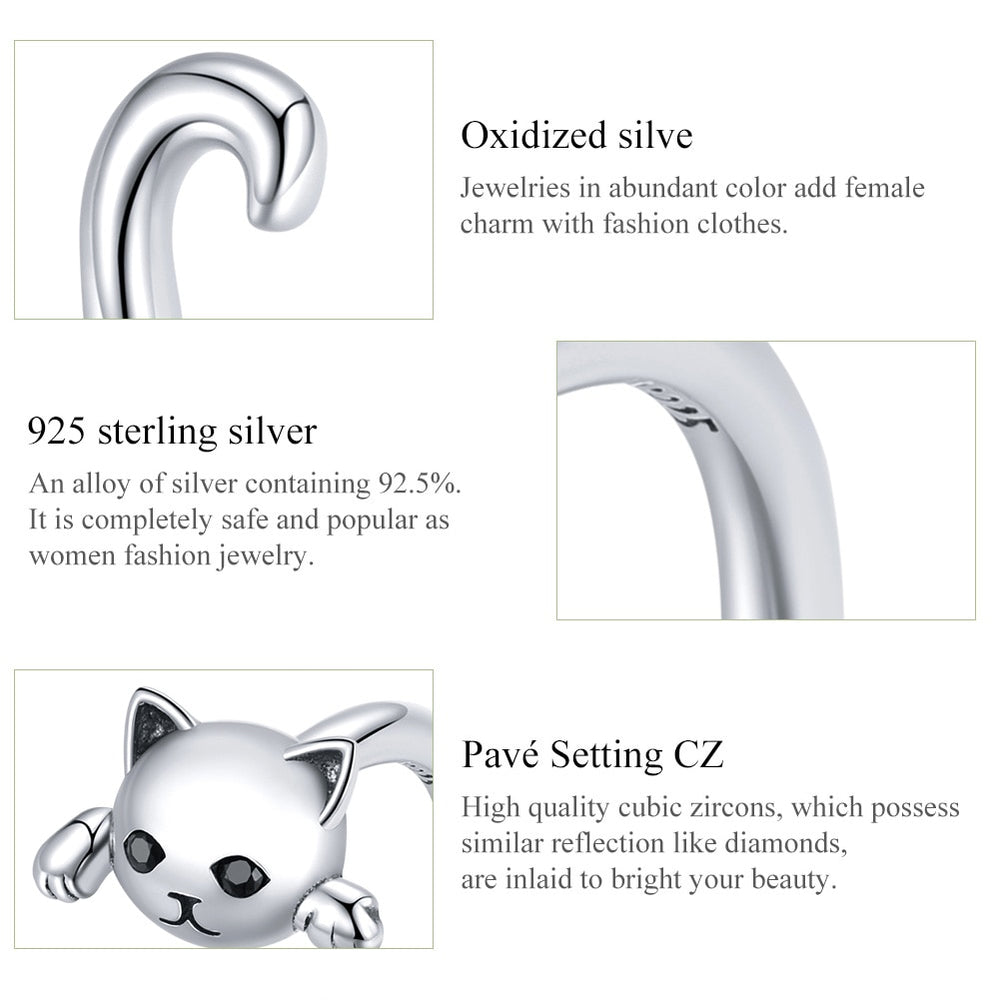 Cute Cat Simple S925 Sterling Silver Ring