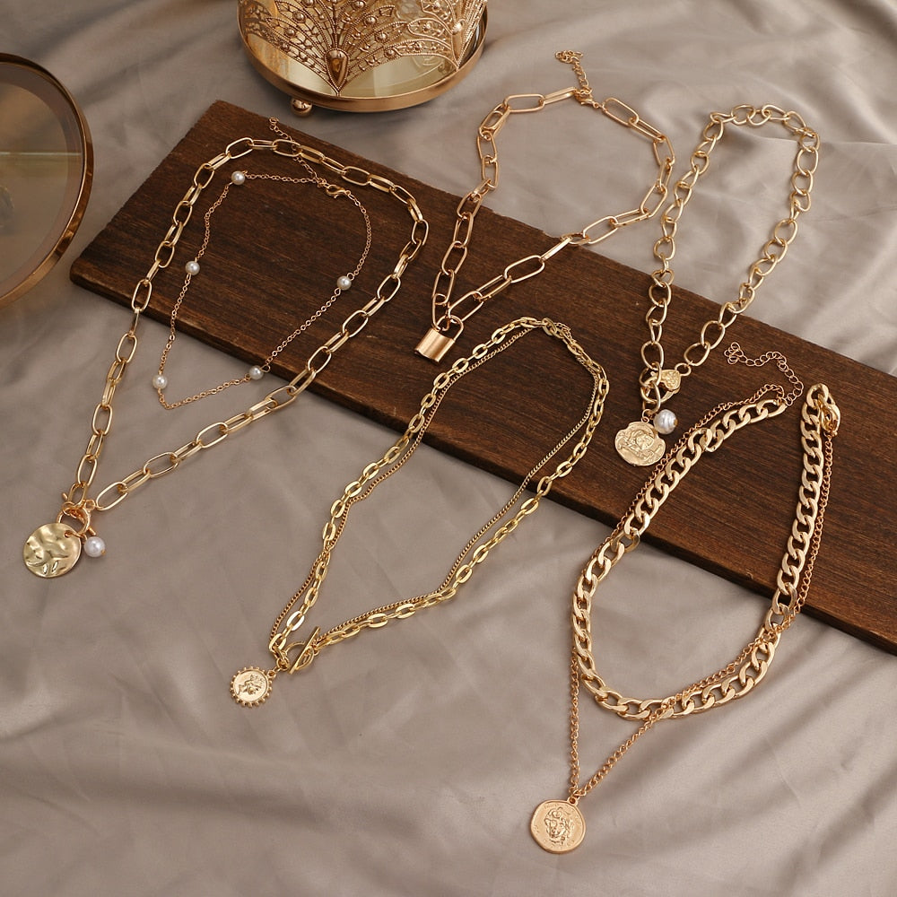 Vintage Multi Layered Pendants Necklace