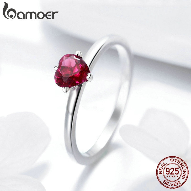 925 Sterling Silver Red Love Heart Ring
