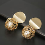 Geometric Earrings Woven Ball Pearl Earrings