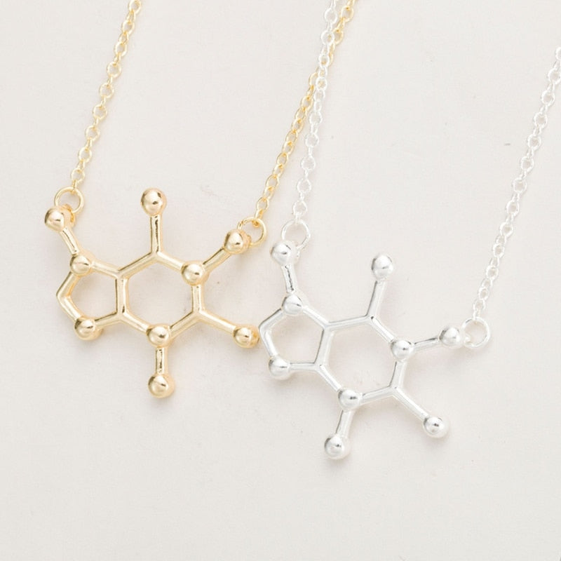 Simple Caffeine Molecule Structure Necklace