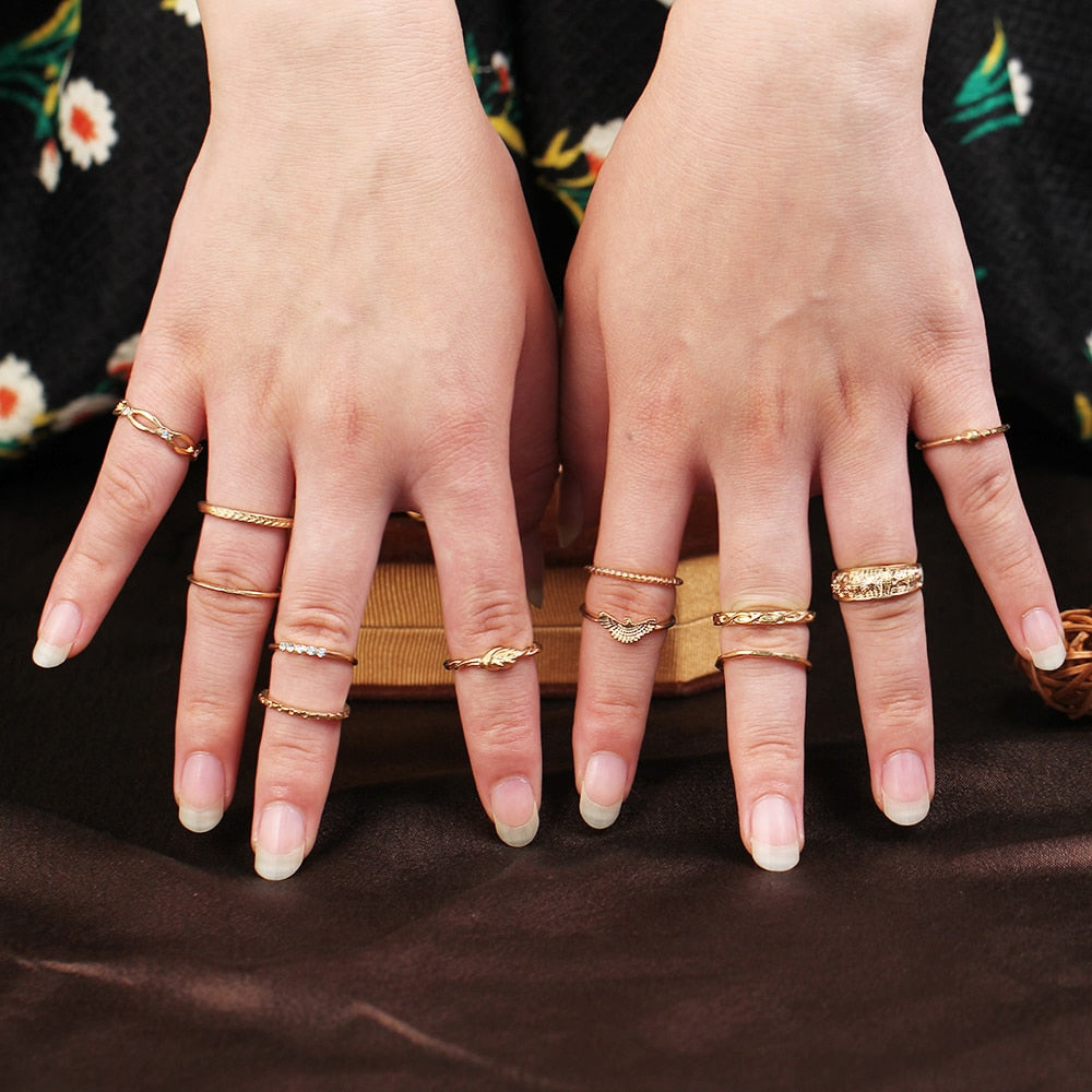 Vintage Boho Charm Gold Color Midi Finger Ring Set