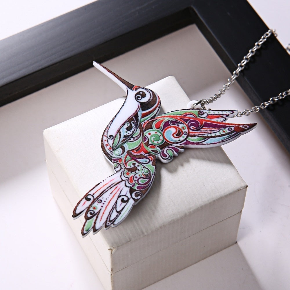Handmade Colorful Double Side Flying Bird Pendant Necklace