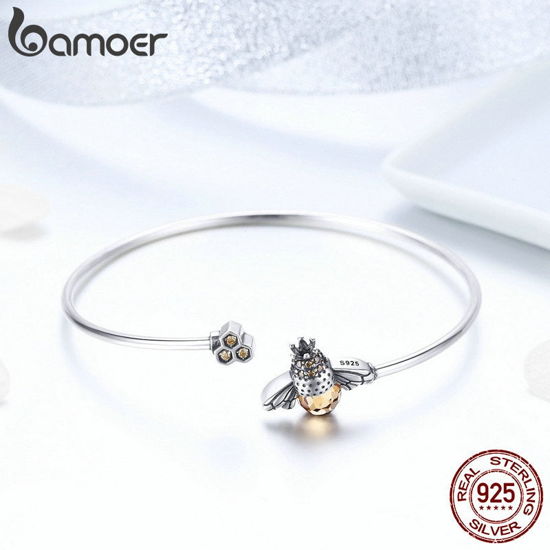 925 Sterling Silver Crystal Yellow Bee Bangle