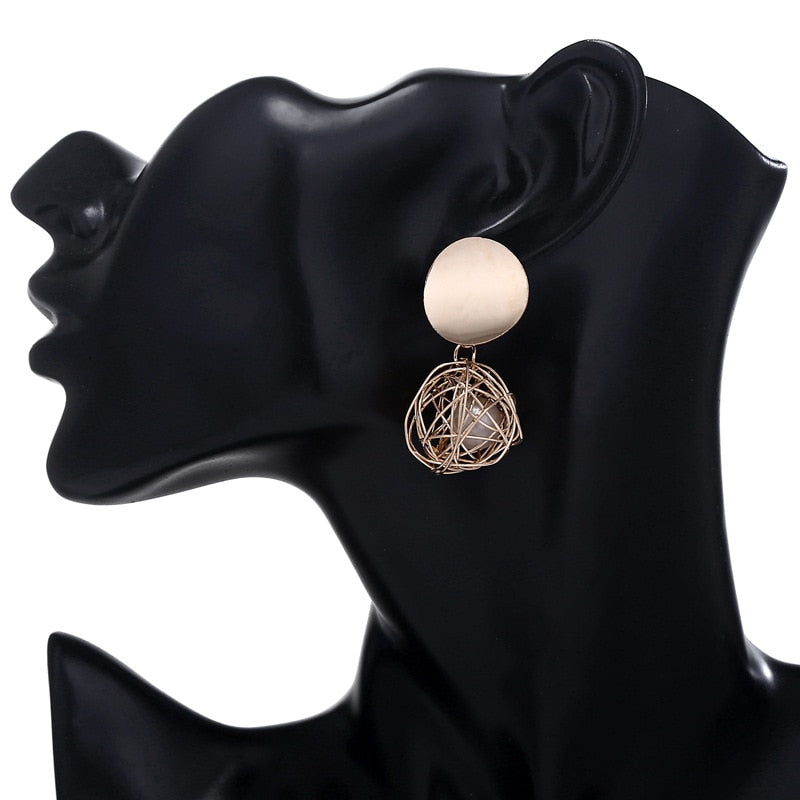 Geometric Earrings Woven Ball Pearl Earrings