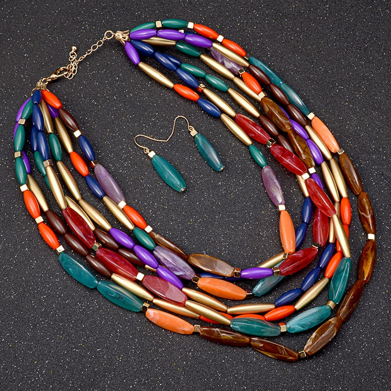 African Beads Multilayer Jewelry Set