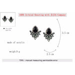 Black Resin Sweet Metal with Gems Stud Earrings