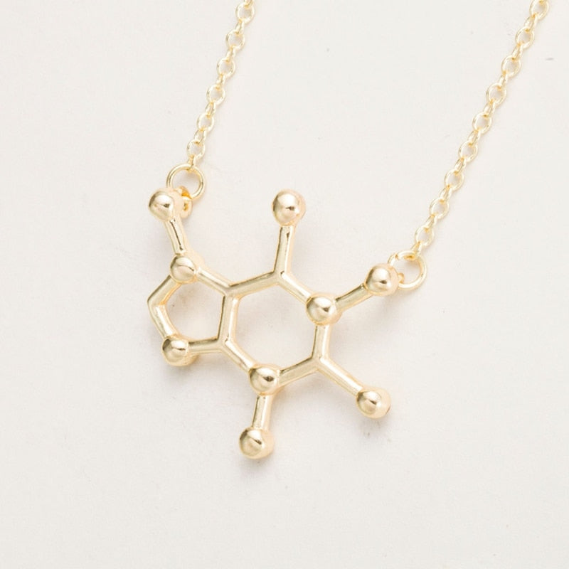 Simple Caffeine Molecule Structure Necklace
