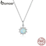 925 Sterling Silver White Opal Sun Pendant Necklace