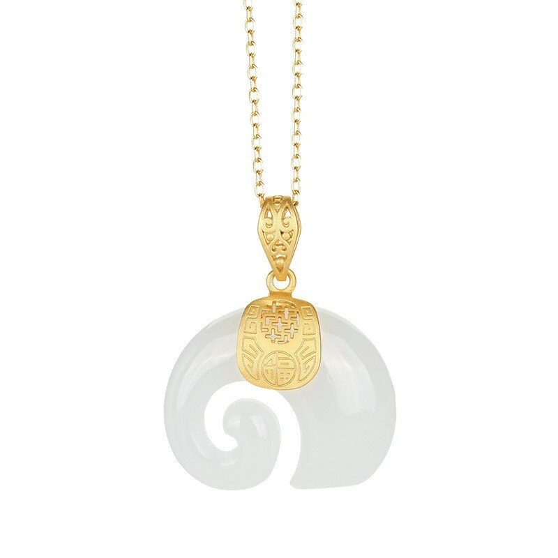 Gold Plated Hetian Jade Elephant Pendant Necklace