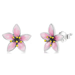 Genuine 925 Sterling Silver Elegant Pink Cherry Blossom Stud Earrings