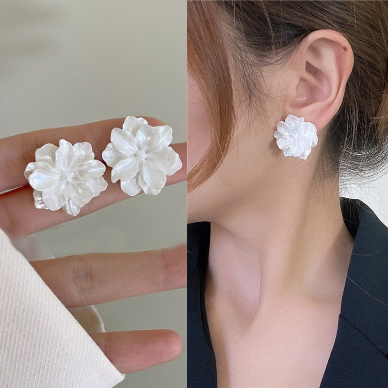 White Flower Stud Earrings
