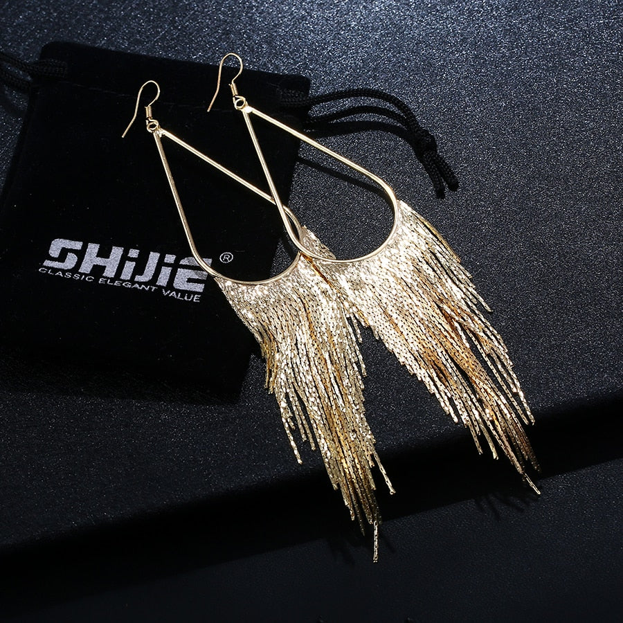 Boho Gold Long Tassels Earrings