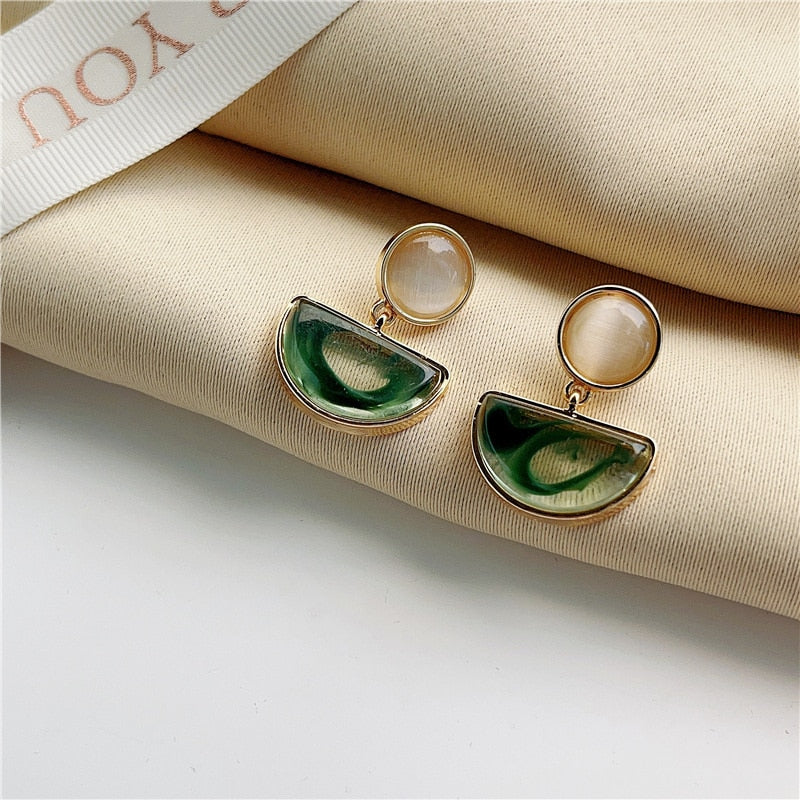 Acrylic Green Geometric Dangle Earrings