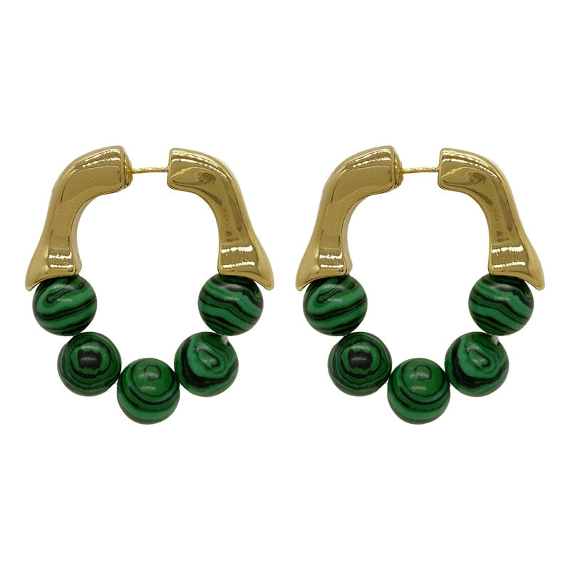 Green Bead Studed Earrings
