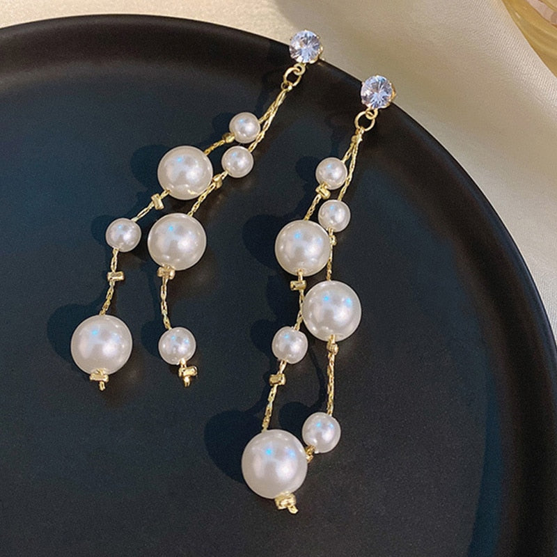 Long Imitation Pearl Tassel Earrings