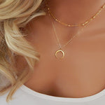 Double Layer Gold Moon Pendant Necklace