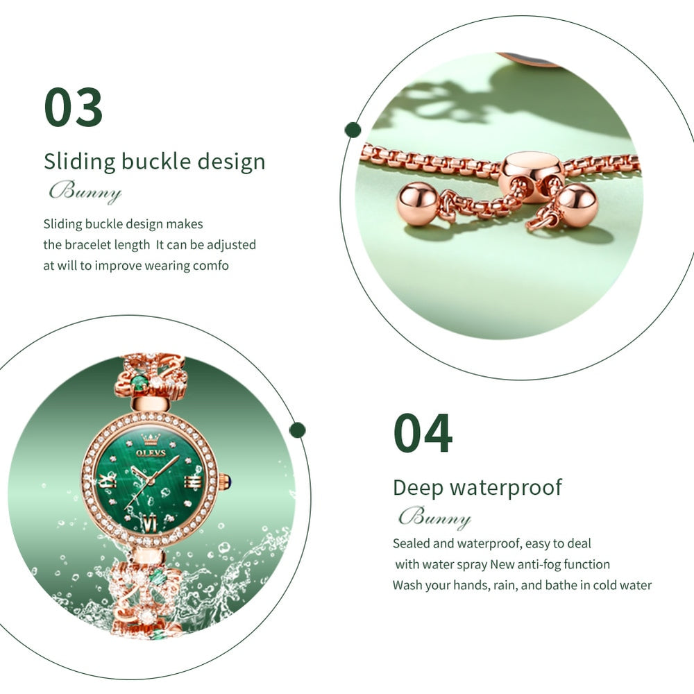 Elegant Gemstone Inlaid Bracelet Wrist Watch