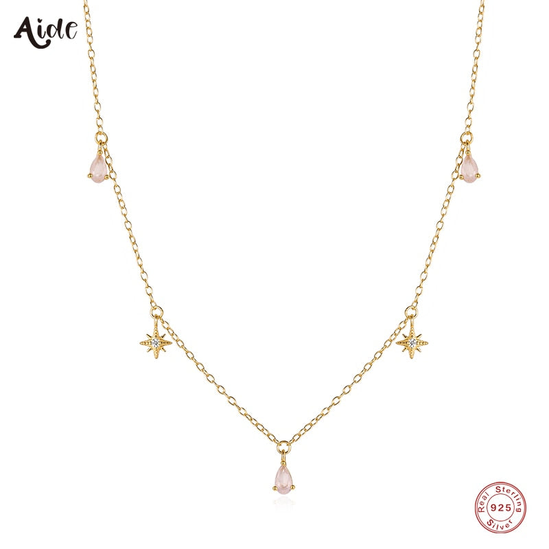 925 Sterling Silver Pink Zircon Charm Necklace