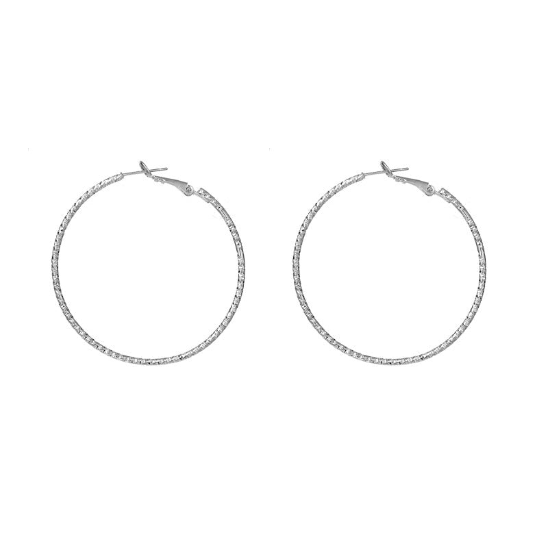 Silver Color Geometric Large Circle Hoop Earrings