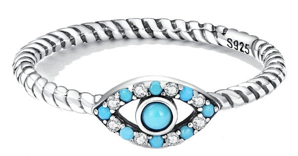 Genuine 925 Sterling Silver Turquoise Demon Eye Ring