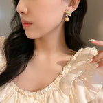 Rose Gold Pearl Flower Dangle Earrings
