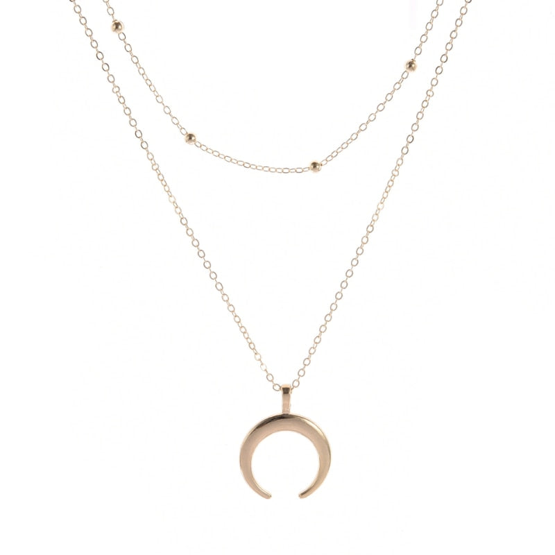 Double Layer Gold Moon Pendant Necklace