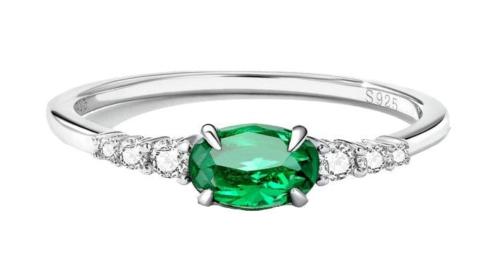 925 Sterling Silver Simple Green Gemstone Ring