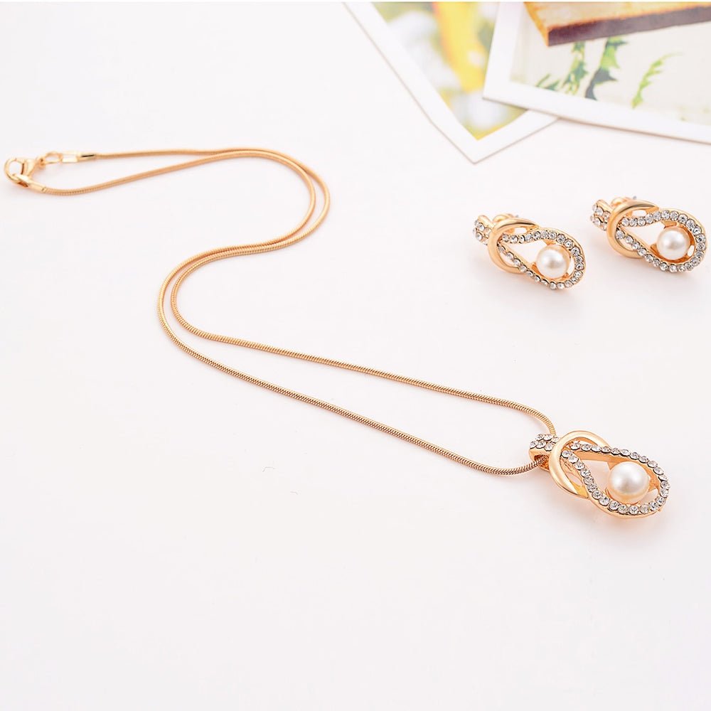 Gold Color Simulated Pearl Jewelry Set