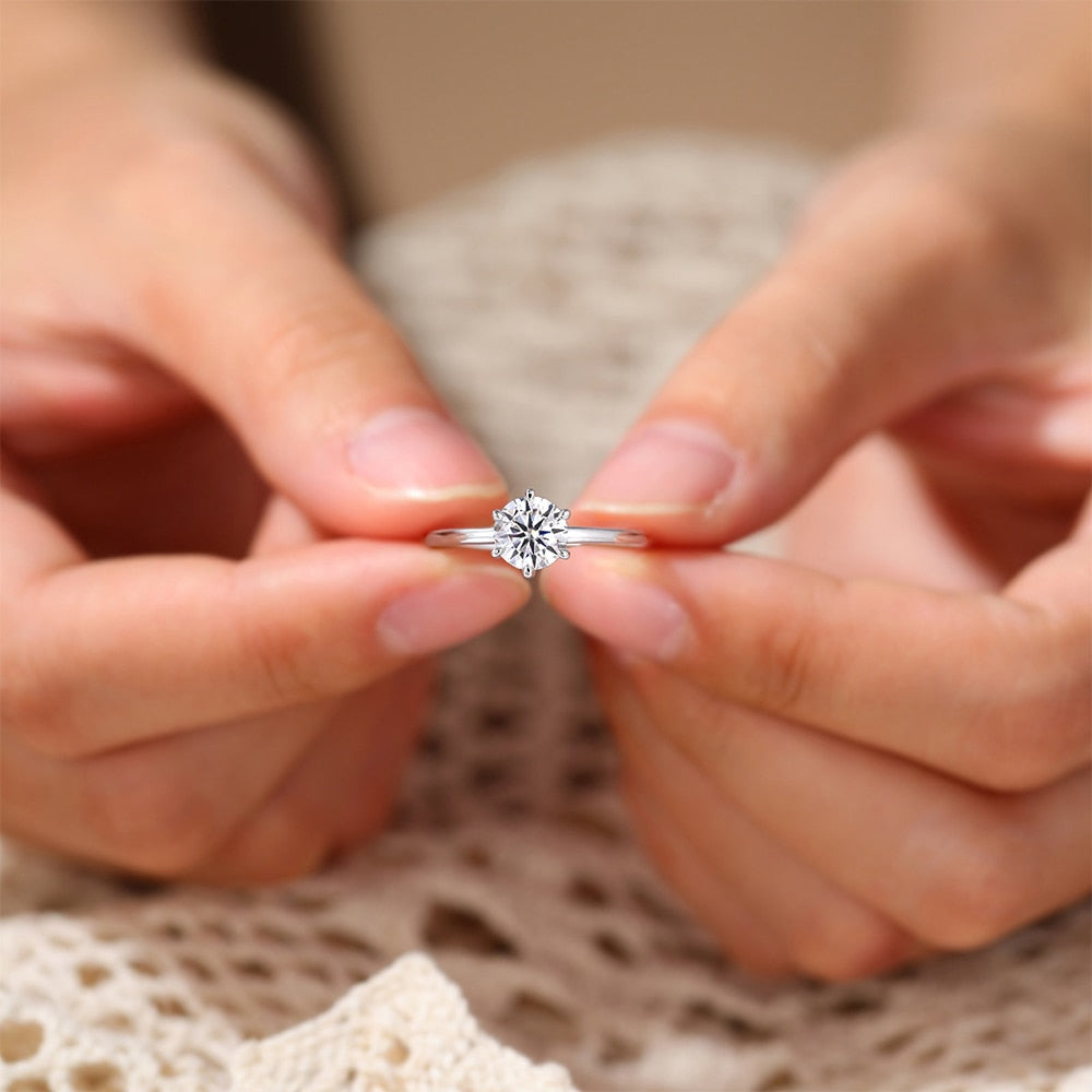 Diamond Moissanite Silver Engagement Ring