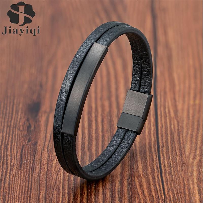 Simple Style Black Genuine Leather Bracelet