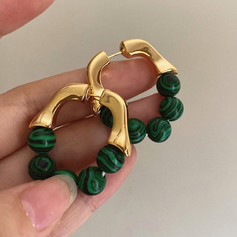 Green Bead Studed Earrings