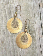 Ethnic Round Bronze Carved Earrings