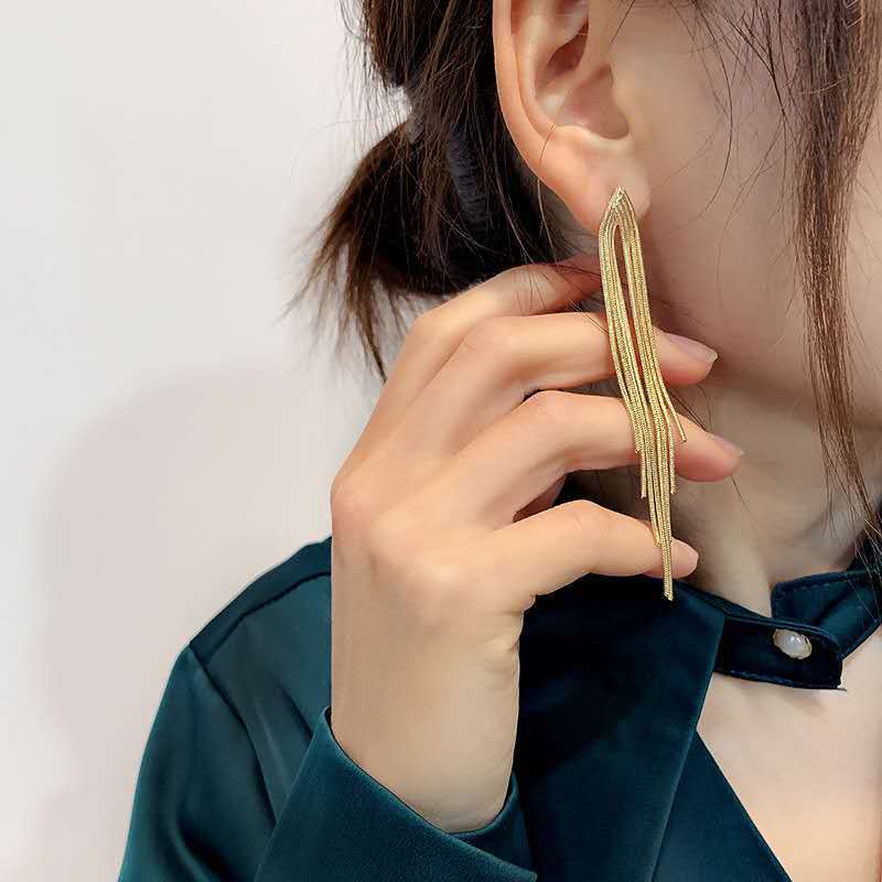 Vintage Gold Color Bar Long Thread Tassel Earrings
