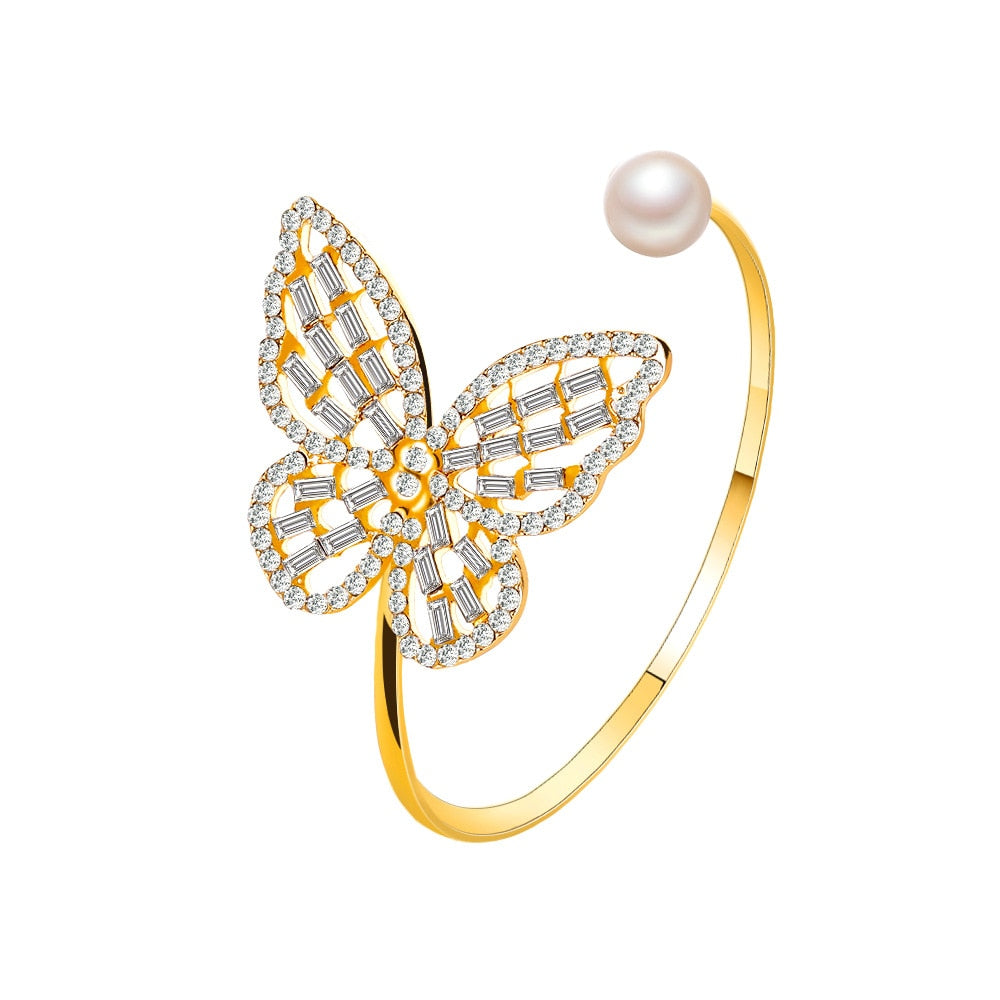 Pearl Zircon Butterfly Bracelet