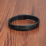 Simple Style Black Genuine Leather Bracelet
